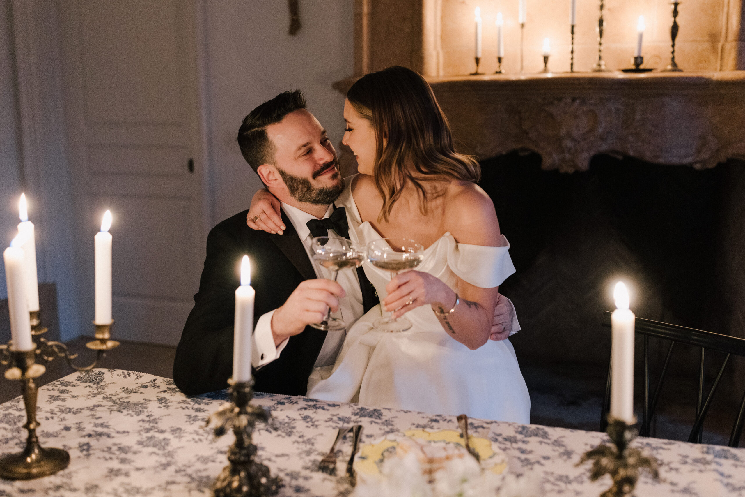 Oxbow Estate Couples Portraits at candlelit Reception